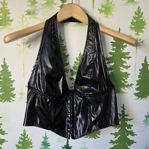 Windsor Black Faux Leather Halter Corset Top